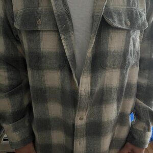 American Eagle Gray & Cream Plaid Flannel Shirt – Men’s XXL